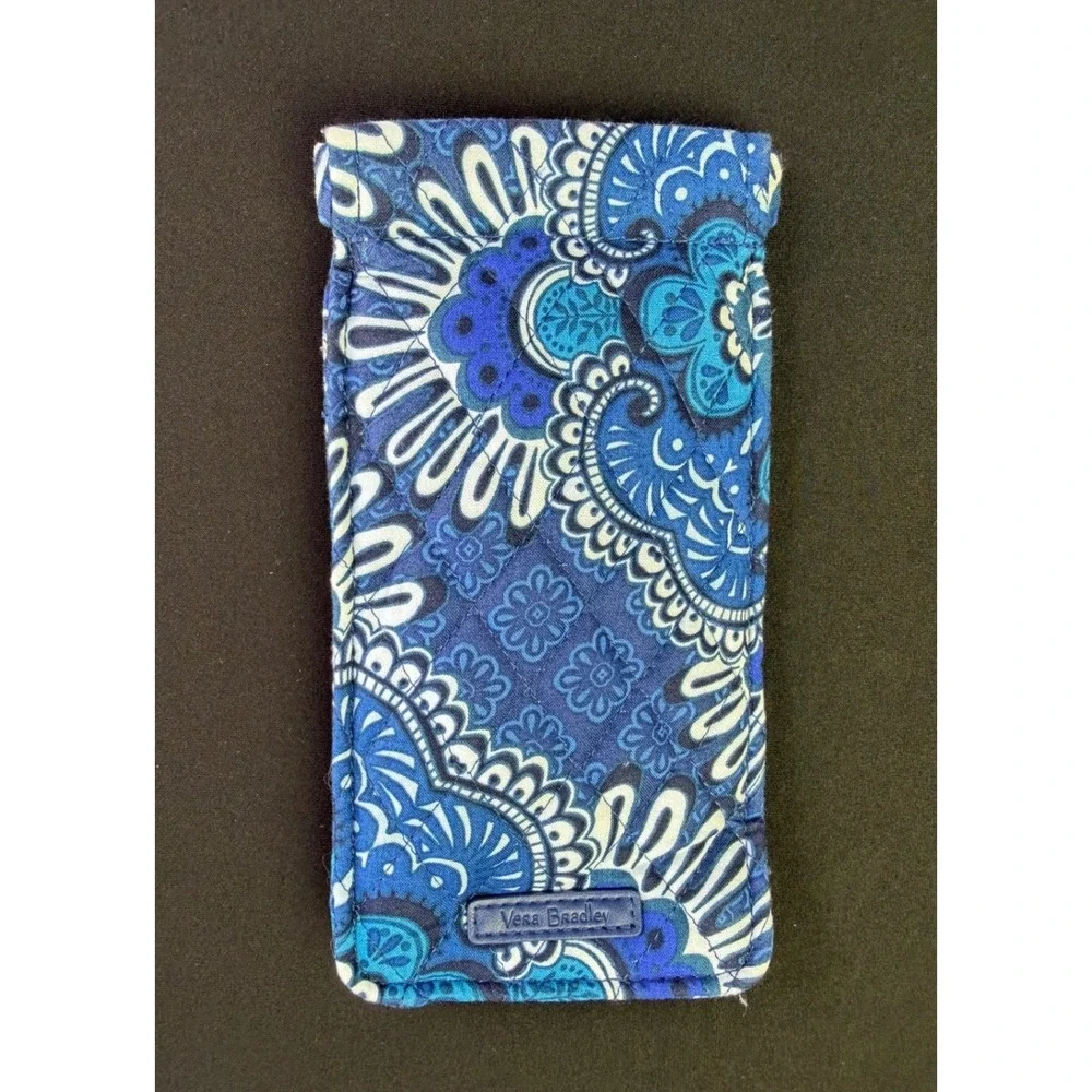 Vera Bradley Blue Paisley Quilted Cotton Squeeze Top Glasses Case Eyewear Pouch